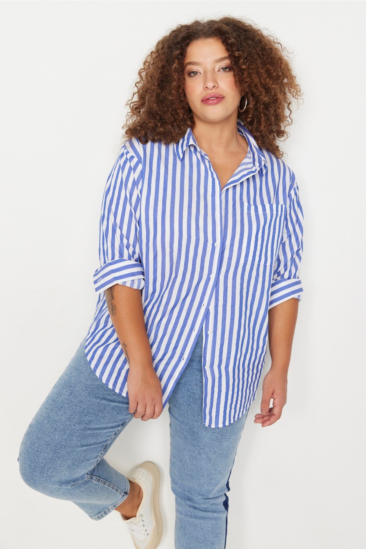 Blue Striped Oversize Woven Shirt Tbbaw23ax00022