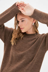 Brown Straight Collar Knitwear Sweater Tctaw22ak0045