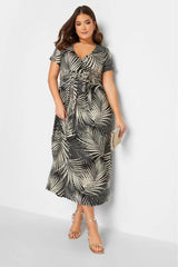 Plus Size Palm Print Belted Dress 6016-e