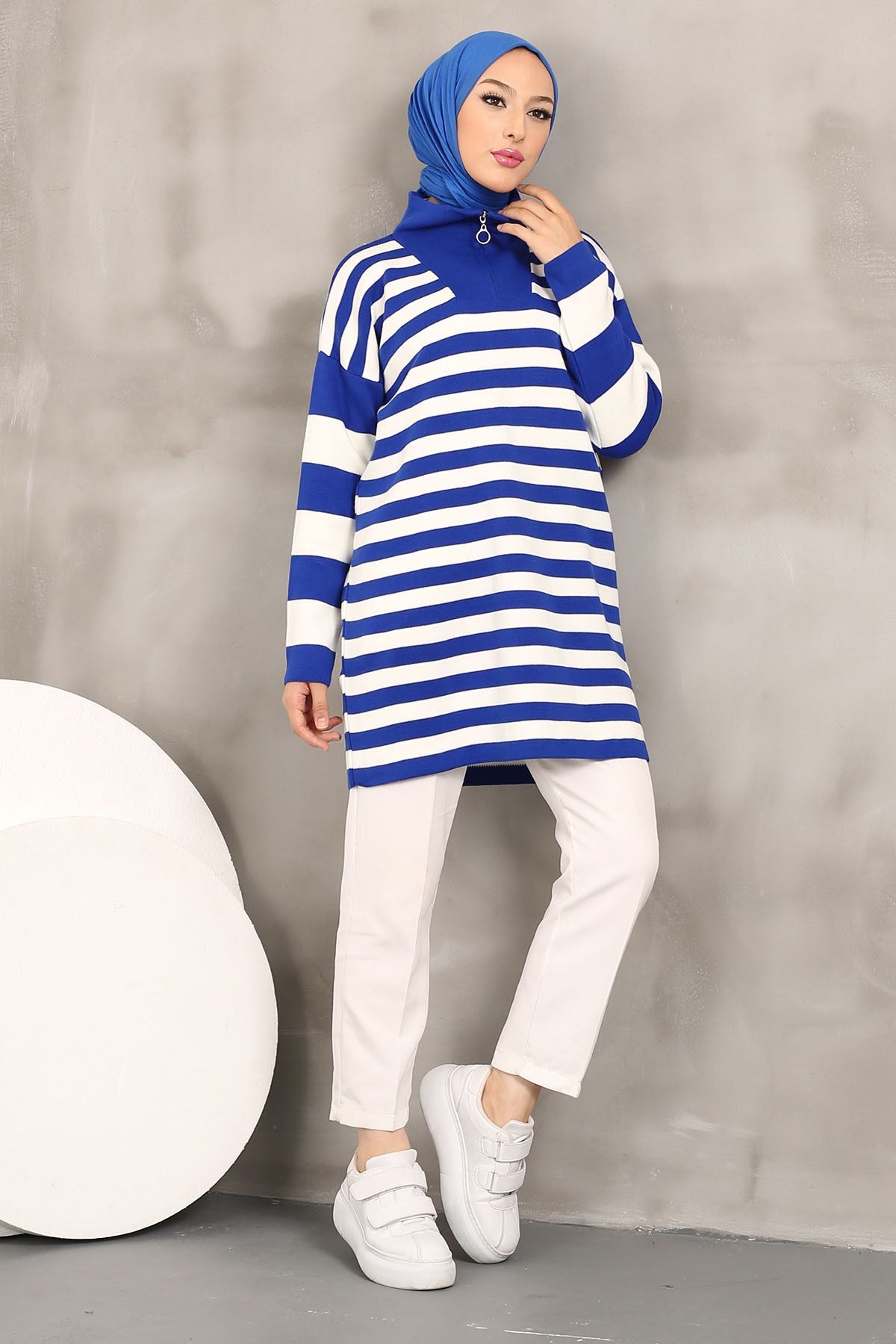 Black Striped Zipper Knitwear Tunic Imj002666