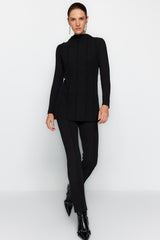 Black Ribbed Detailed Knitted Blouse-pants Bottom-top Suit Tctaw24us00082