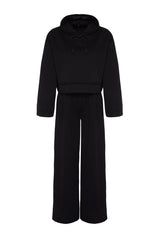 Navy Blue Wide Pattern Wide Leg Knitted Tracksuit Twoss21em0026