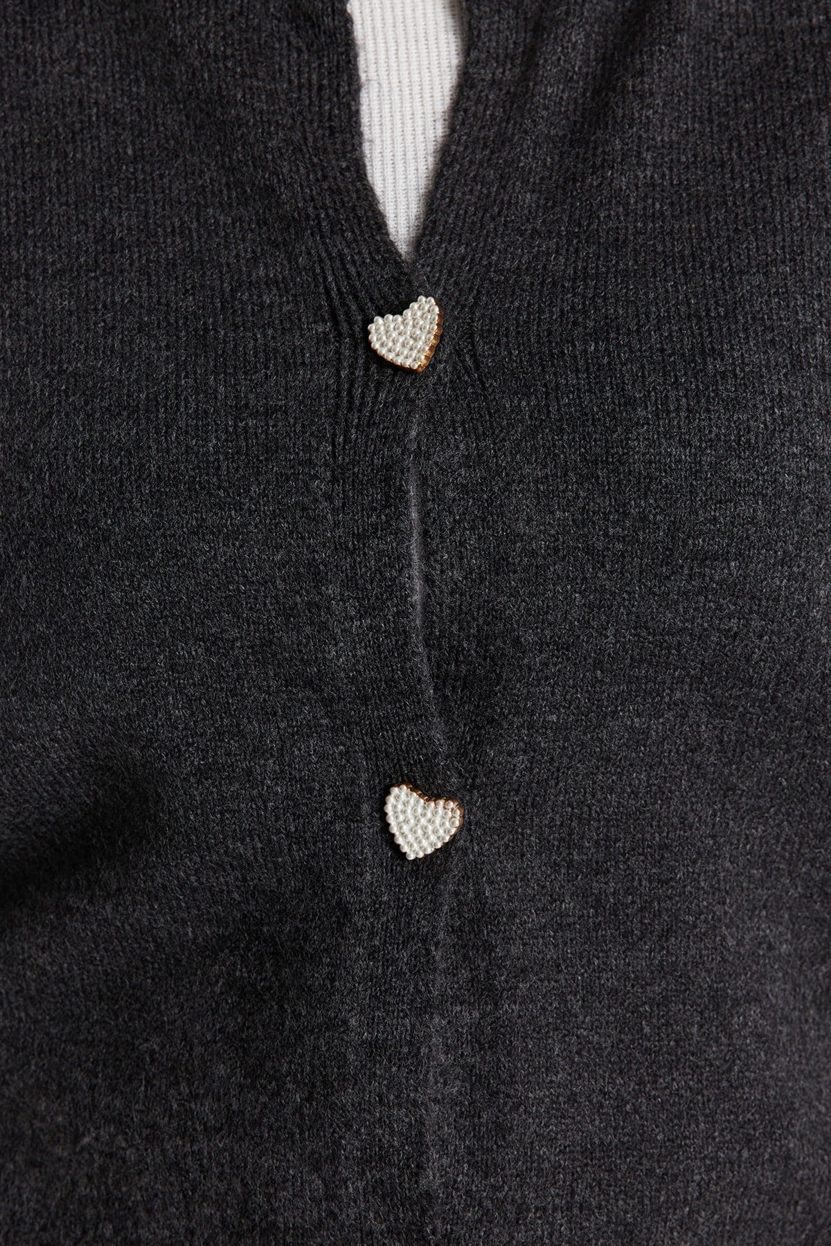 Anthracite Heart Button Closure Knitwear Cardigan Tbbaw24av00020