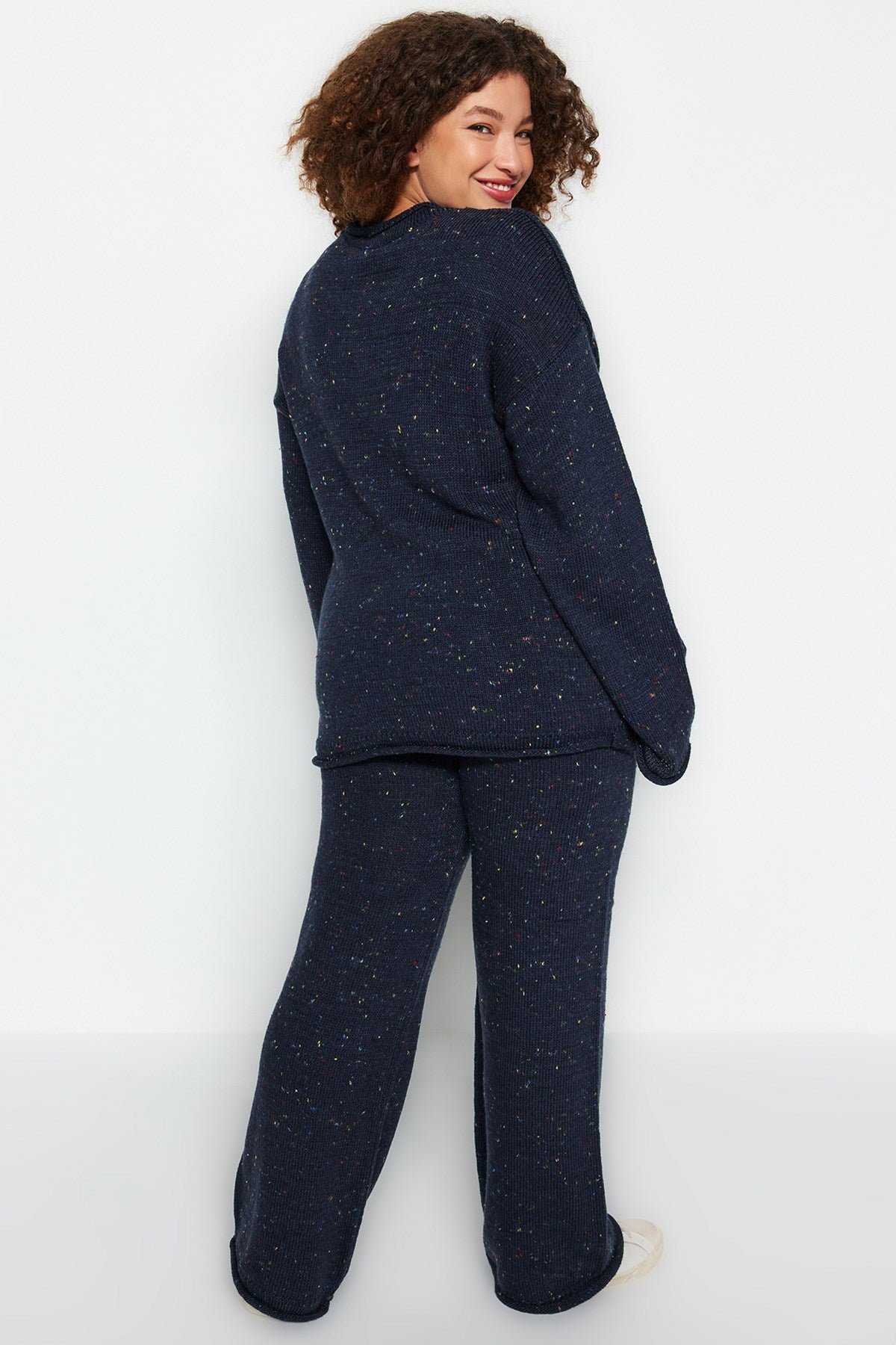 Navy Blue Knitwear Bottom Top Suit Tbbaw24cp00008