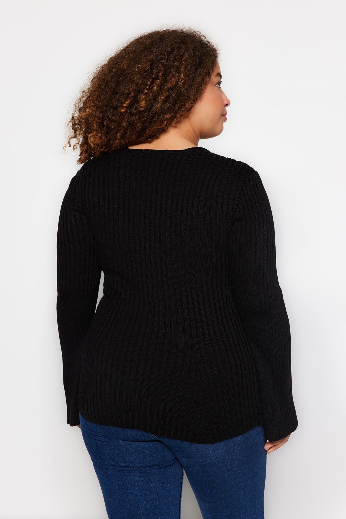 Black Wide Collar Ribbed Knitwear Sweater Tbbaw24an00033