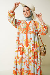 2423 Authentic Patterned Burkini Dress - D. Orange 2423bgd19