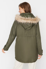 Khaki Oversize Fur Hooded Coat Twoaw23kb00236