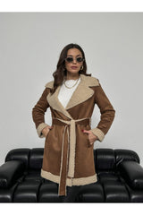 Coffee Furry Suede Coat Tycasdabin170132354824824