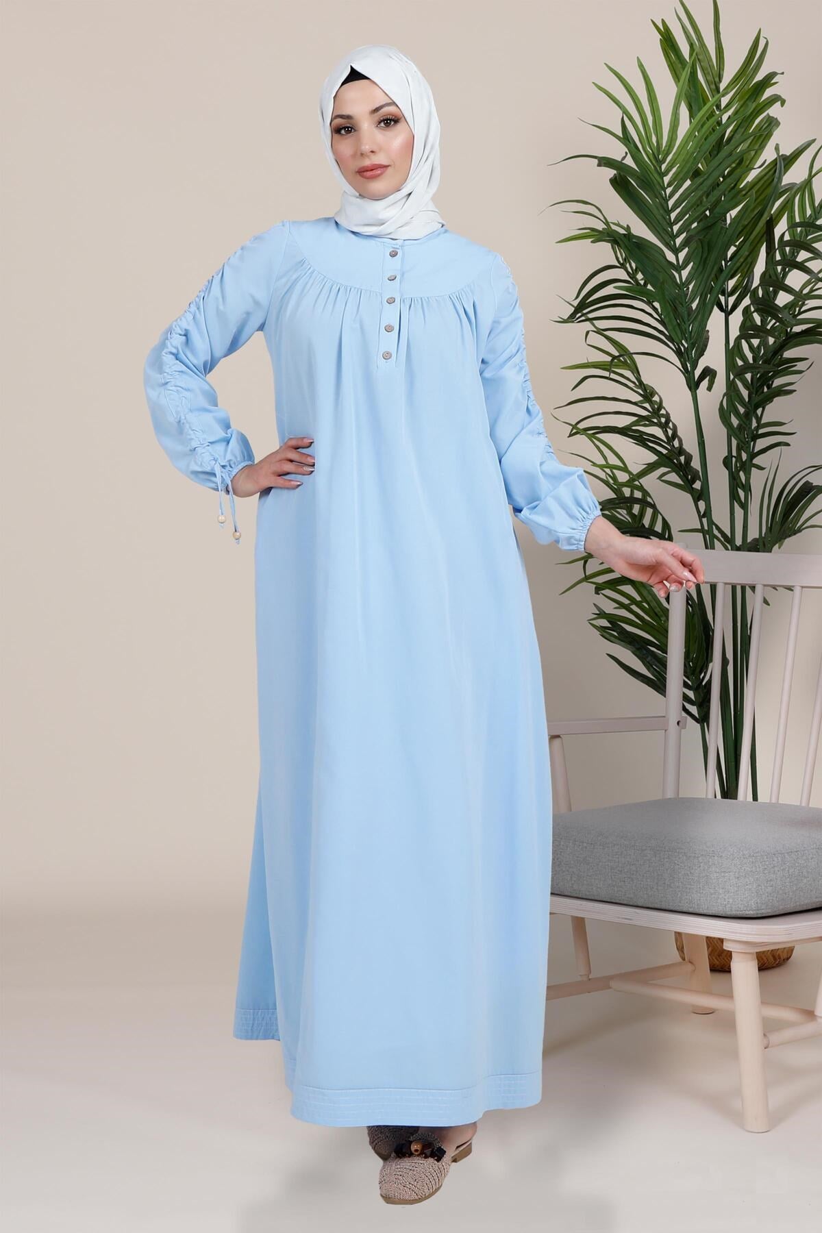 Blue Burkini Dress With Cinnamon Robes And Ruffle Sleeves 5441 T23el3m5441