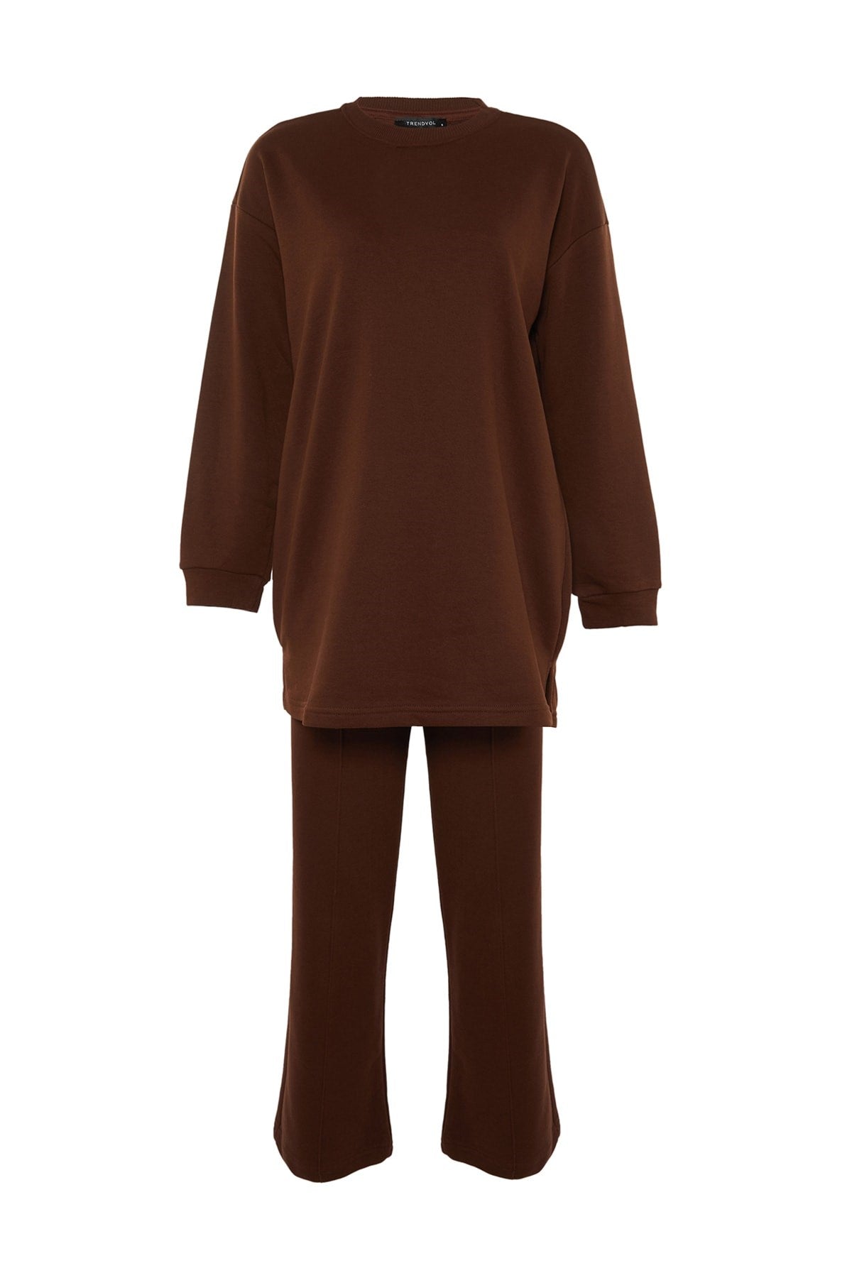 Brown Crew Neck Basic Knitted Tracksuit Tctaw23en00003