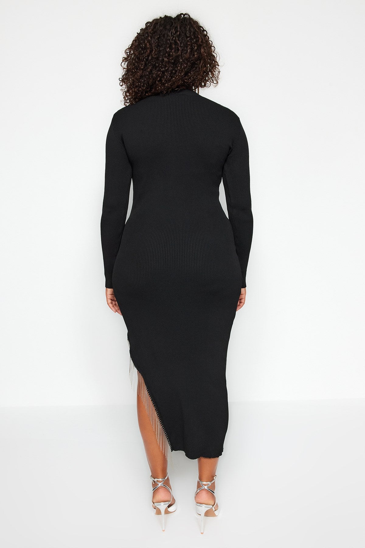 Black Accessory Detailed Asymmetric Cut Knitwear Dress Tbbaw24ah00006