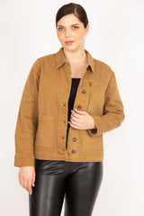 Women's Taba Plus Size Gabardine Fabric Front Buttoned Zipper And Pocket Detailed Coat 65n36027