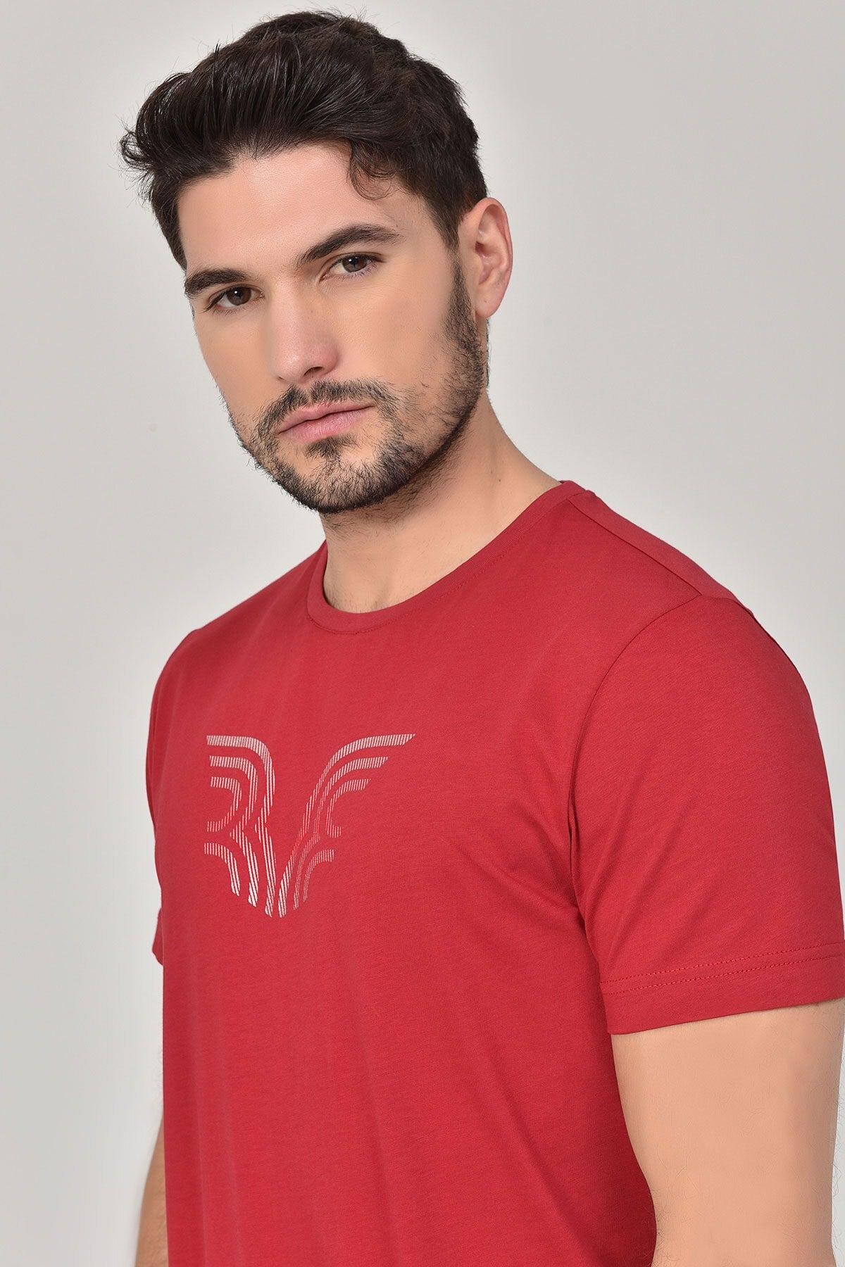 Men's Red Solid Color Printed Casual Sports Short Sleeve T-shirt 8814 Tb20ml07s8814-1|1057