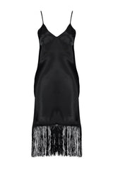 Black Tassel Detailed Satin Woven Nightgown Thmaw24gc00007