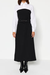 Black Belted Shirt Detailed Woven Dress Tctaw24eb00074