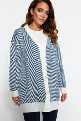 Blue Striped Knit Cardigan Tctaw23hi00070