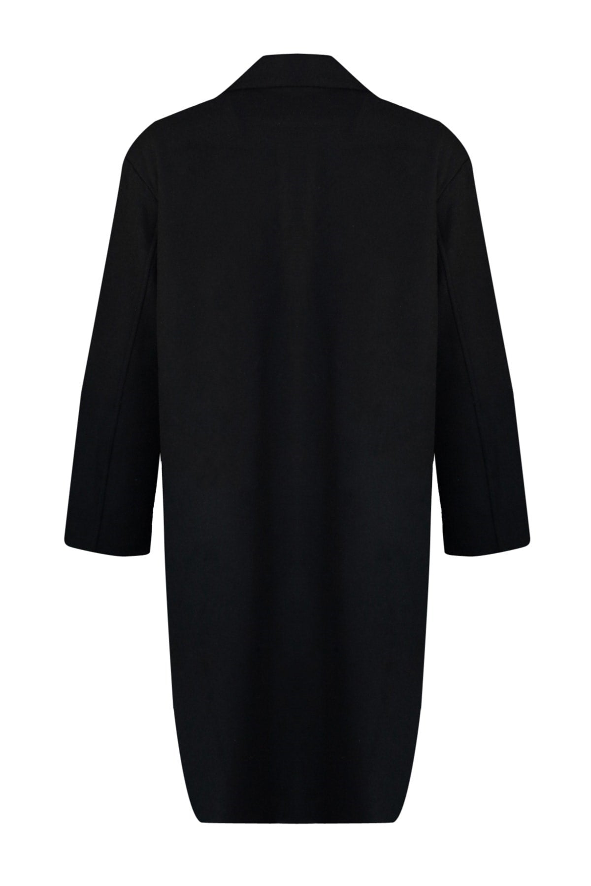 Black Oversize Button Closure Woolen Cashmere Coat Twoaw22kb0234