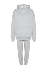 Gray Thick Inner Polar Oversize/wide Pattern Hooded Basic Knitted Tracksuit Set Twoaw24em00002