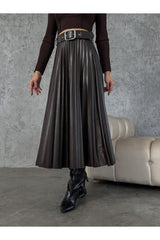 Leather Skirt With Tulle Pleat Belt 37007