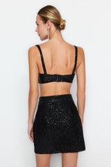 Black Crop Sequin Bustier Tpraw24bs00010