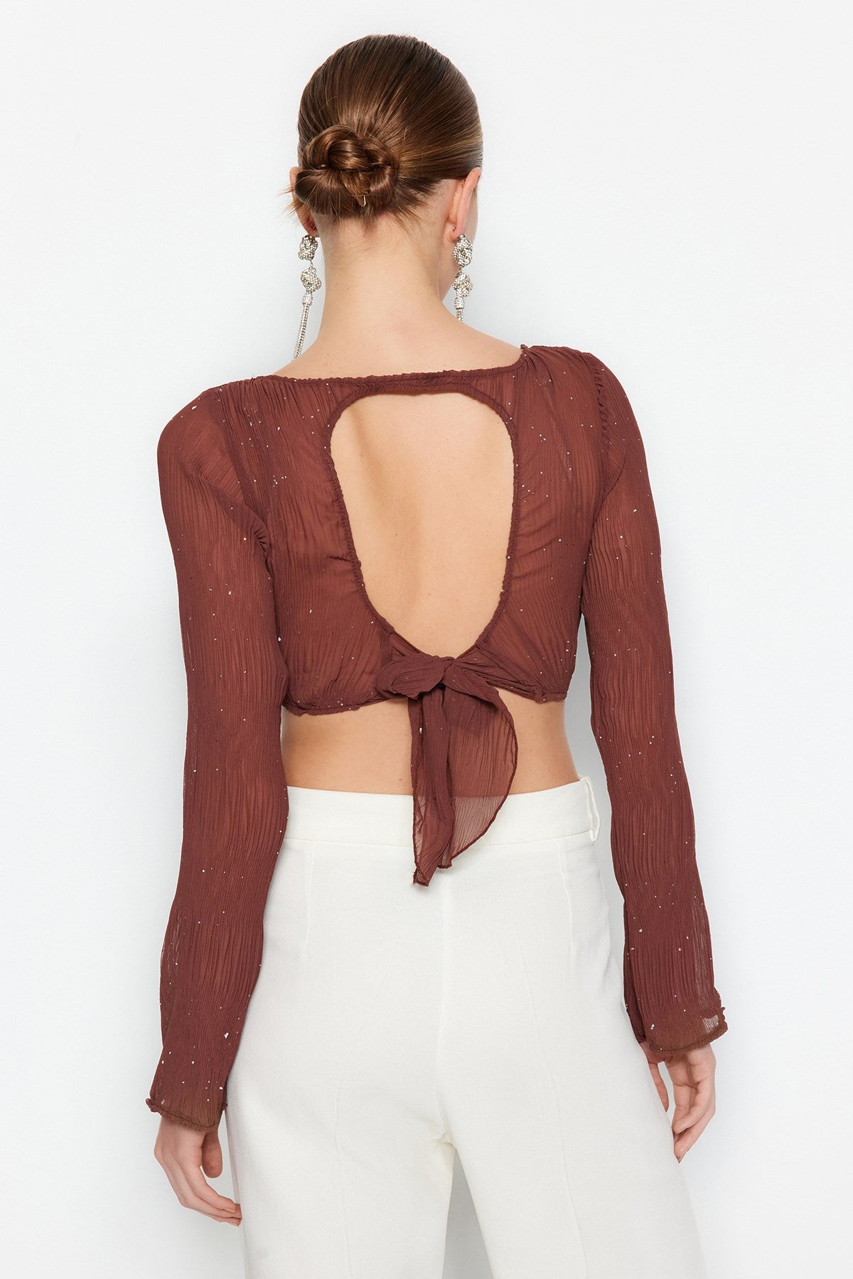 Brown Glitter Back Detailed Blouse Tpraw24bz00004