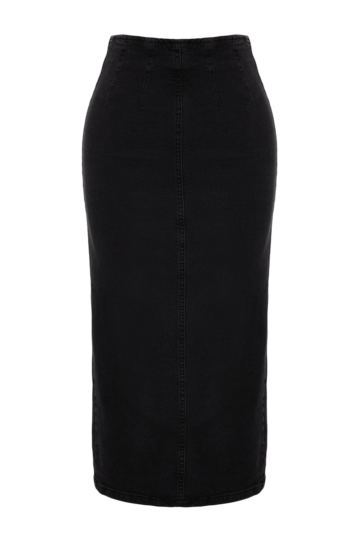 Black Stitching Detailed Midi Pencil Denim Skirt Twoaw24et00057