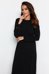 Black Basic Scuba Crepe Knitted Dress Tctss23eb00003