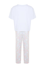 Pink Printed Knitted Pajama Set Tbbaw24ai00023