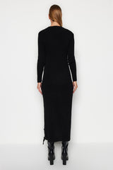 Black Eyelet Detailed Knitwear Dress Tctaw24eb00024