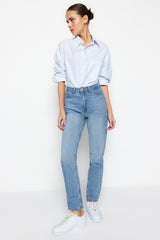 Blue High Waist Straight Jeans Twoss22je0653