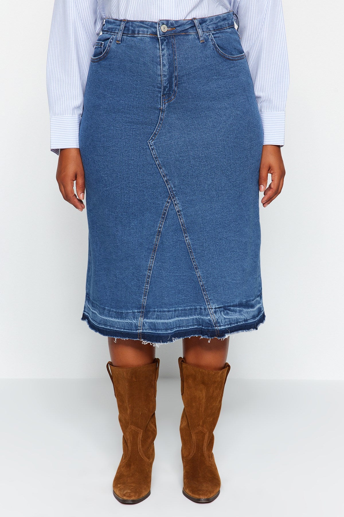 Blue Color Block Denim Skirt Tbbaw24az00025