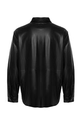 Limited Edition Black Mens Regular Fit Pu Jacket Shirt Tmnaw24ce00001