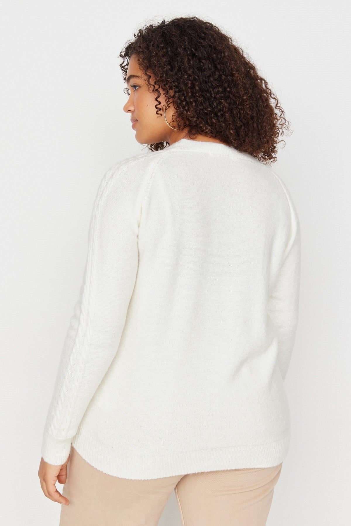 Cream Knit Detailed Knitwear Cardigan Tbbaw23av00060