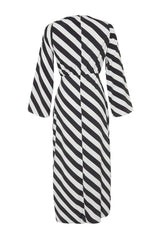 Black Striped Degaje Neckline Woven Dress Tctss23eb00279