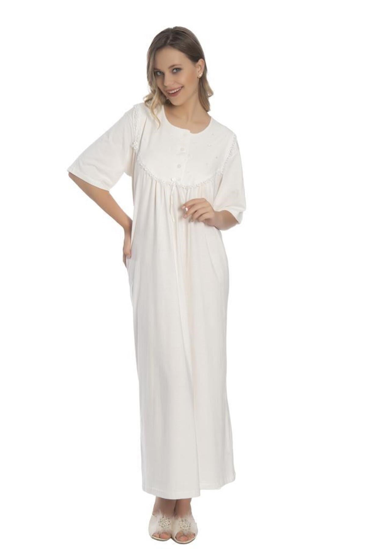 Cotton Short Sleeve Combed Women Nightgown 9009 Akala9009