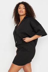 Black Jacket Collar Double-breasted Closure Oversize Knitwear Blouses&skirt Set Tbbaw23cp00041