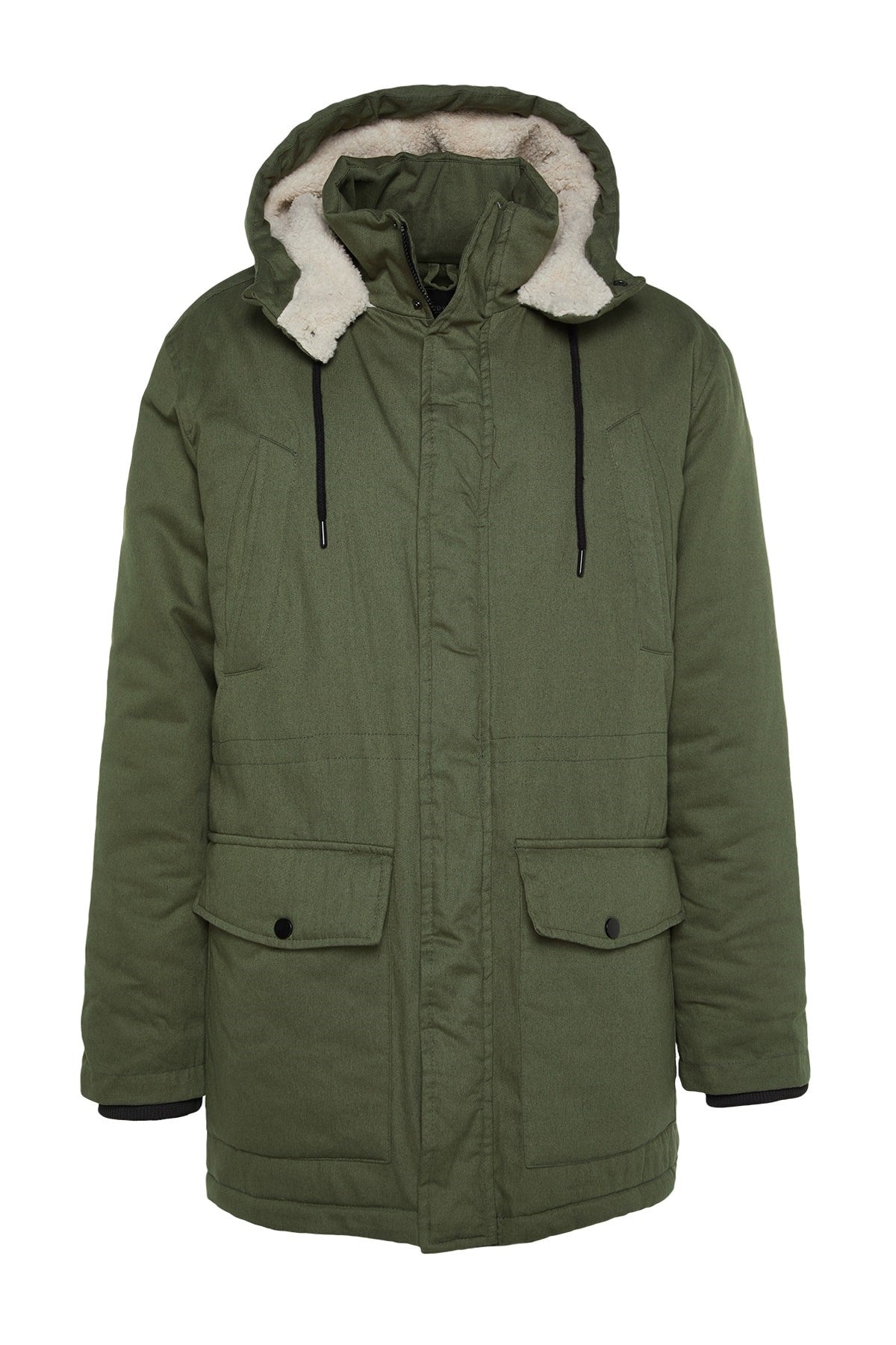 Khaki Men's Regular Fit Gabardine Parka Winter Coat Tmnaw24mo00009