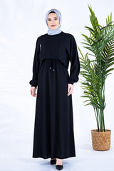 Lina Aller Robed Waist Ruched Black Burkini Dress 5452 T23el3m5452