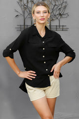 Beige Shirt Collar Long Sleeve Solid Color Buttoned Double Cover Pocket Woven Shirt M10010400gm99080