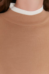 Beige Round Neck Cuff Detailed Knitwear Sweater Tctaw23kz00087