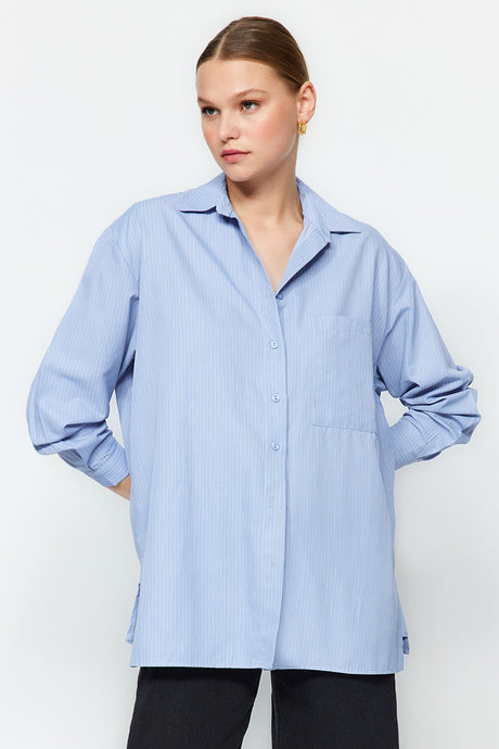 Blue Oversize Striped Woven Shirt Twoaw24go00292