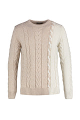 Beige Men's Slim Fit Crew Neck Hair Weave Knitwear Sweater Tmnaw22kz2079