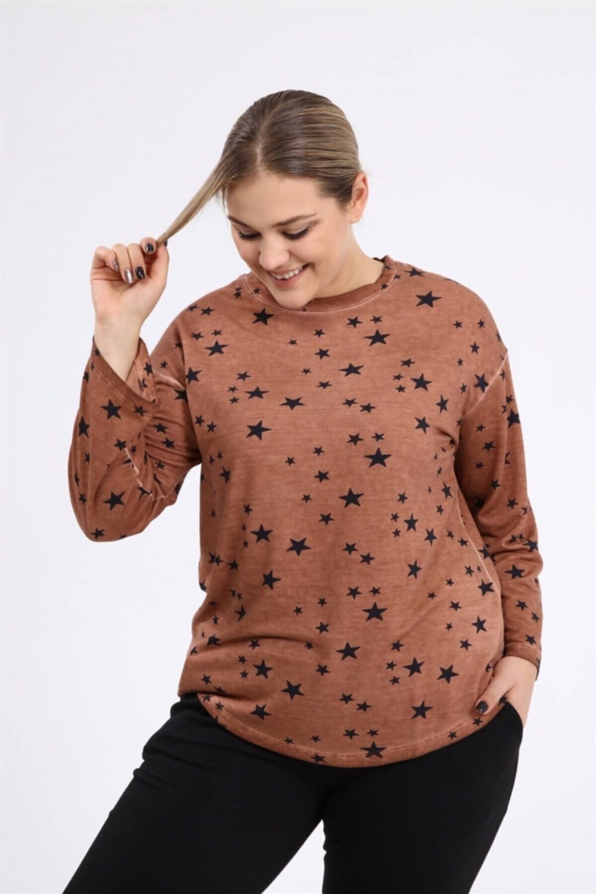 Star Printed Oil Wash Sweat-khaki Sea-sw2111