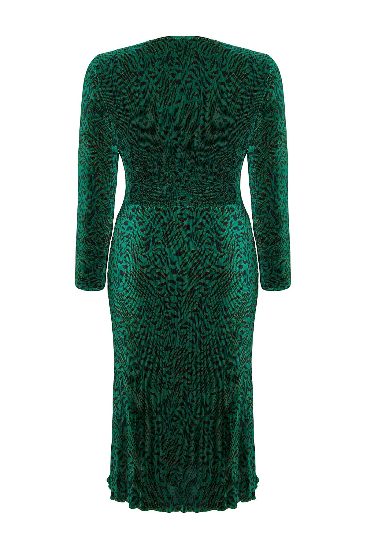 Green Animal Pattern Double Breasted Midi Woven Dress Tbbaw24ah00106