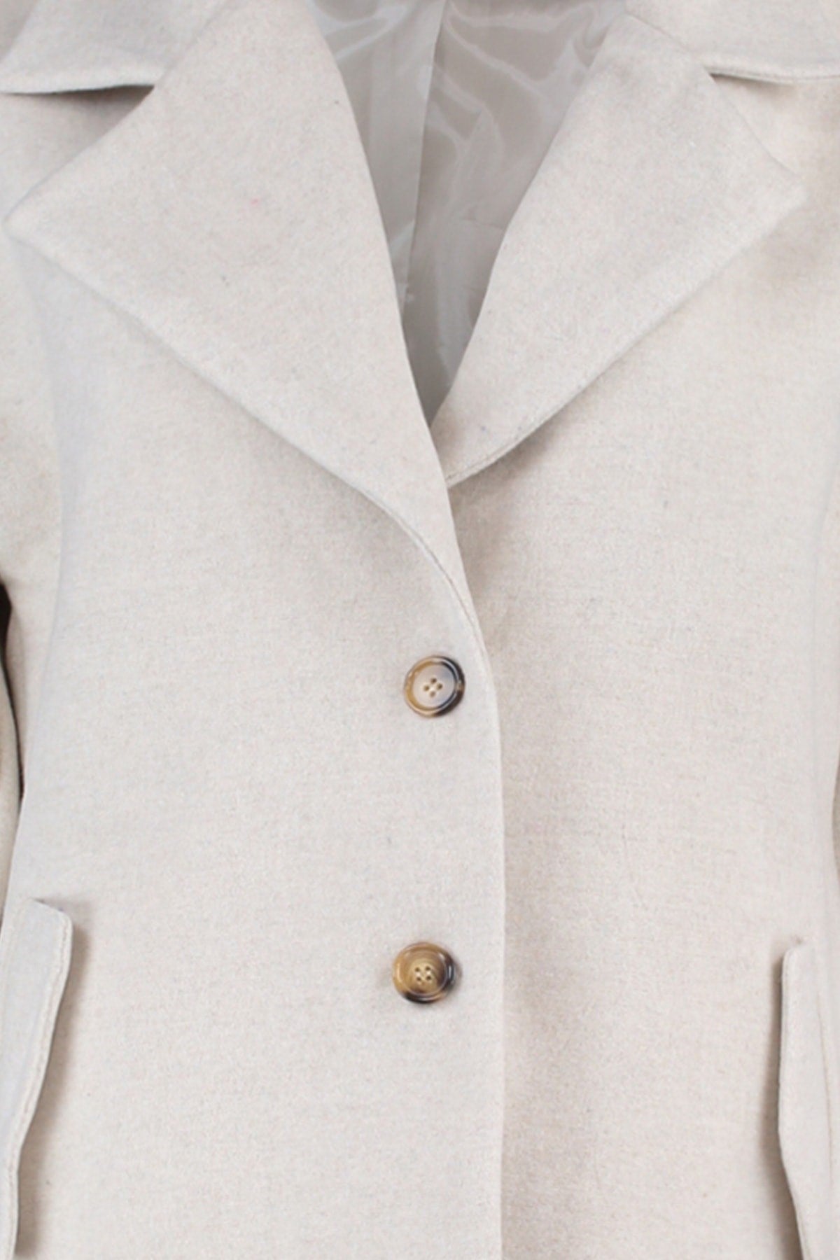 Ecru Button Detailed Wide Cut Cashmere Woven Coat Tbbaw23kb00007