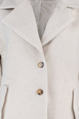 Ecru Button Detailed Wide Cut Cashmere Woven Coat Tbbaw23kb00007