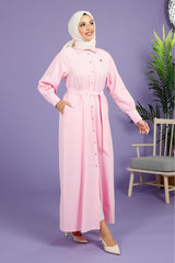 Pink Tunic Dress With Ruffle At The Waist 3782 T23tnky3782