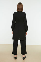 Black Eyelet Drawstring Detailed Aerobin Tunic-pants Suit Tctaw22us0092