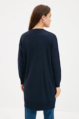 Navy Blue Silvery Long Knitwear Sweater Tctaw22ak0129