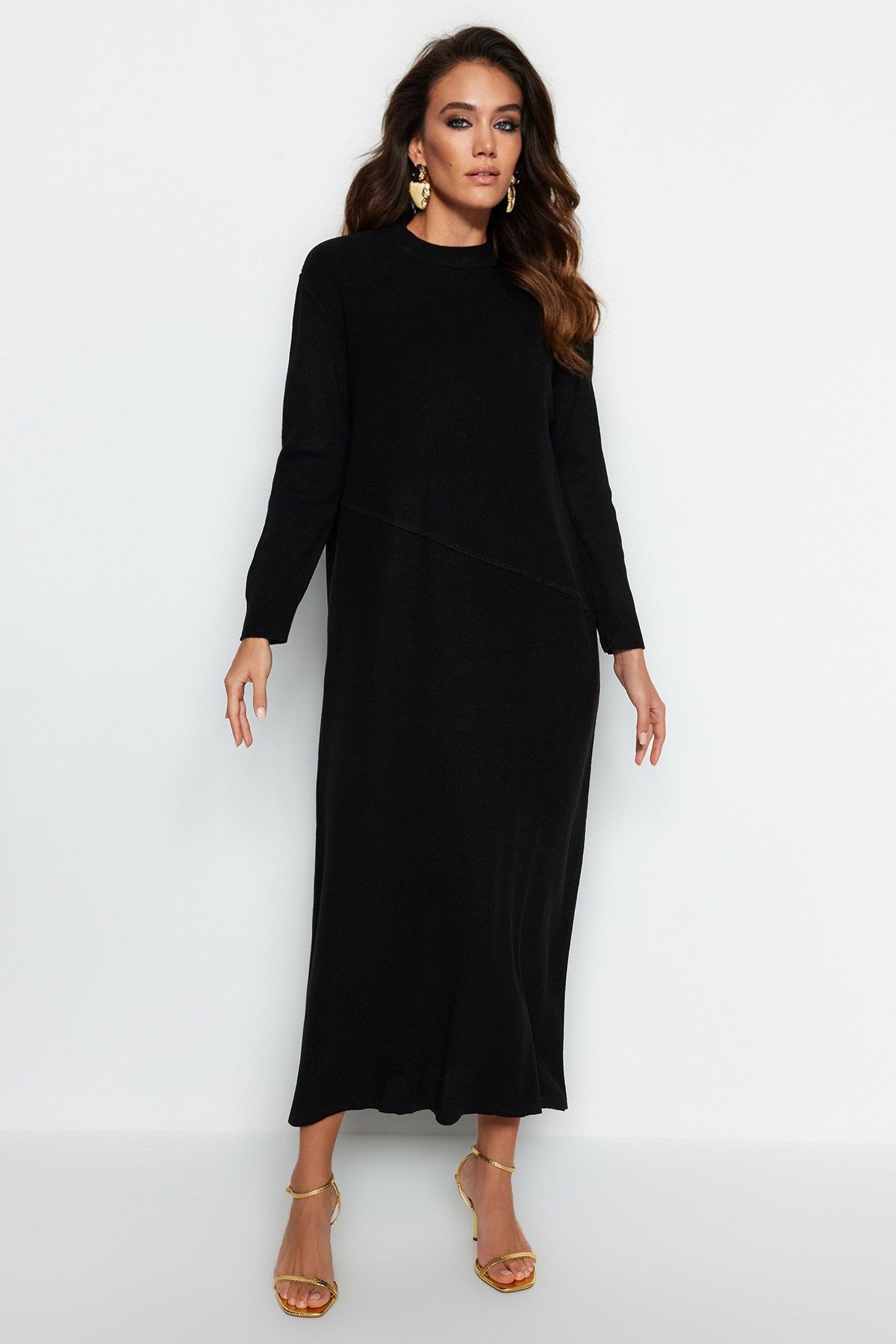 Black Stitching Detailed Knitwear Dress Tctaw24eb00000